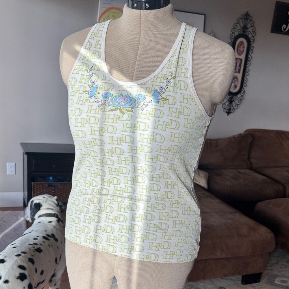 Harley-Davidson Cream and Blue Logo Tank Top
